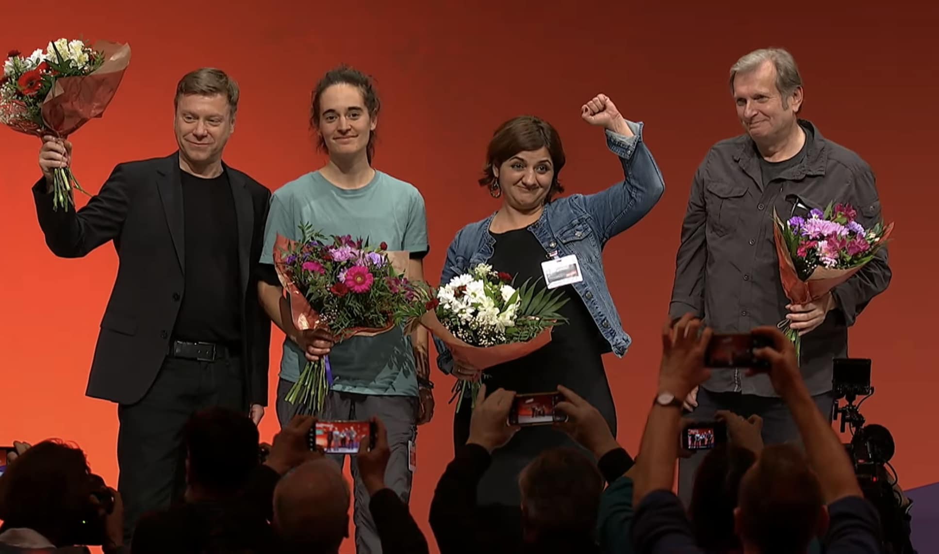 Martin Schirdewan, Carola Rackete, Özlem Demirel und Gerhard Trabert
